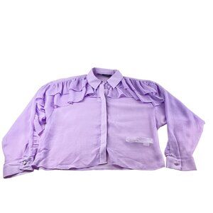 Zara Lavender Sheer Ruffled Button Front Blouse Sz S NWT